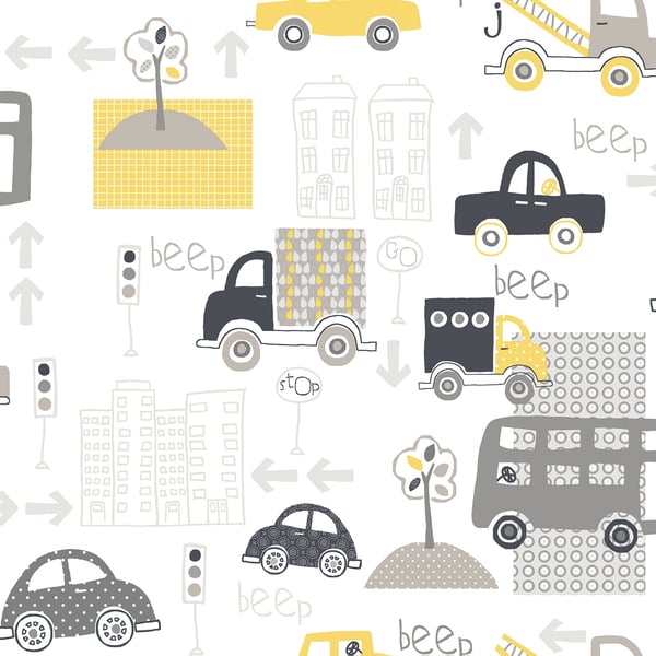 Galerie Wallpaper Product code: G56011 - Just 4 Kids Wallpaper Collection - Yellow Grey Black White Colours -  